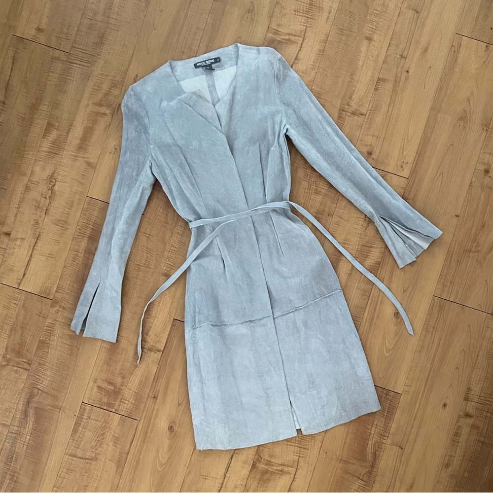Light Gray Suede Belted Wrap Coat